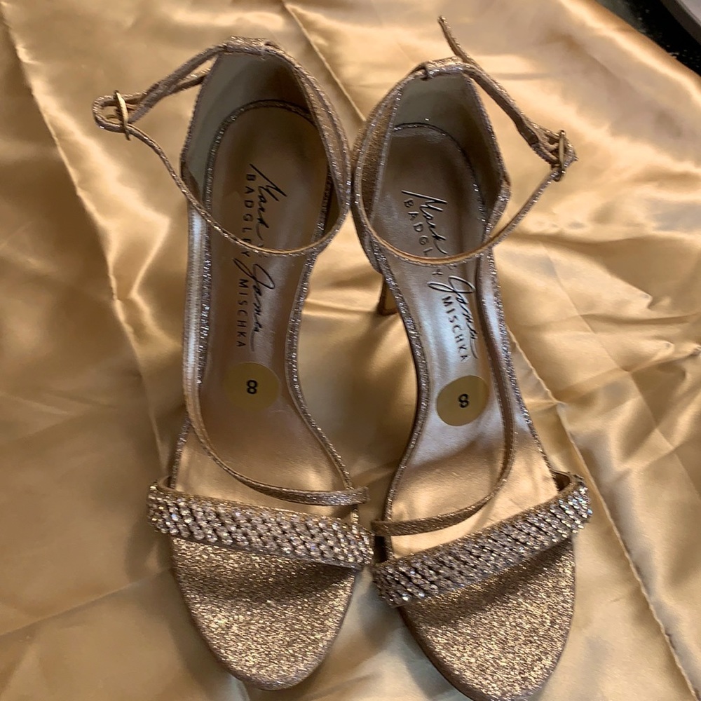 Badgley Mischka Mark & James Gold Glitter/Rhinestone Stilettos Deliah size 8